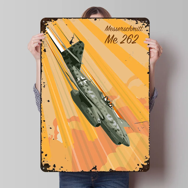 Messerschmitt ME 262 carteles impresos de arte Pop, arte de pared personalizable, carteles de hojalata de Metal Retro Vintage para decoración de hogar, habitación y garaje