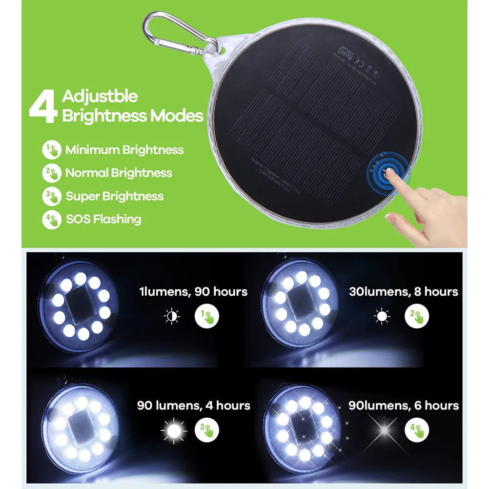 

Solar Portable Camping Light Waterproof IP68 Outdoor Emergency Lamp for Hiking Tent Backpack Hanging with Power Indicator