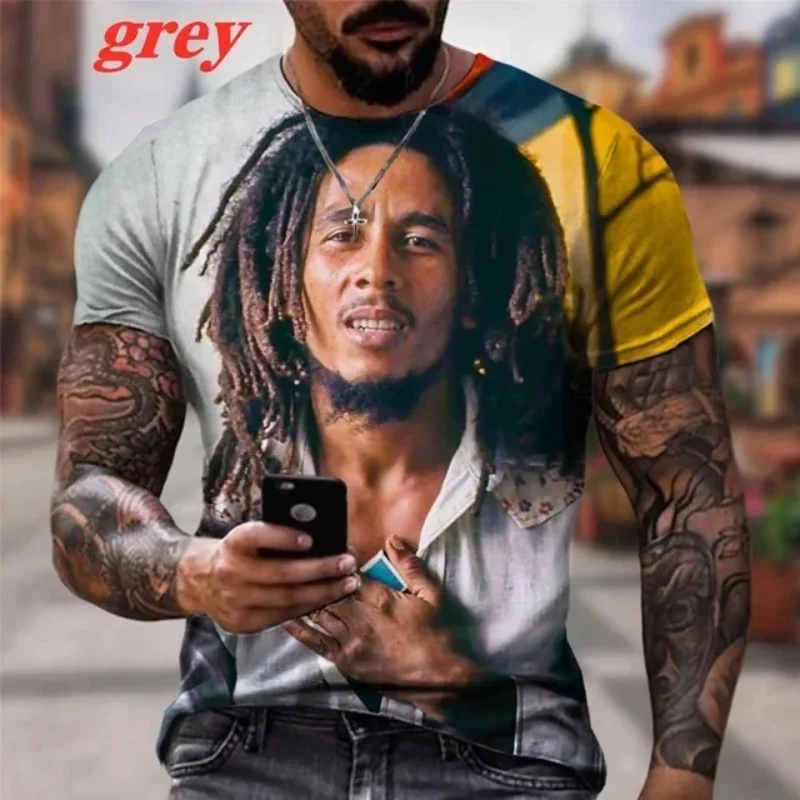 Summer Men\'s T-shirts Cool Rock Bob Marley 3d Print O-neck Short Sleeve Street Hip-hop Shirt Oversized Tops & Tees Men Clothing