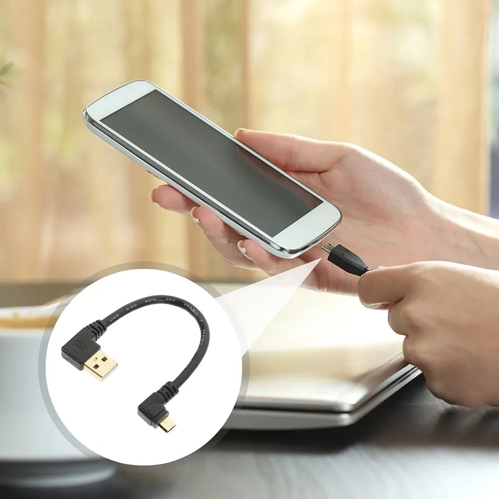 

2 Pcs Micro USB 90 Degree Adapter Cable for Data Transfer Short Right Angle Angled Charging