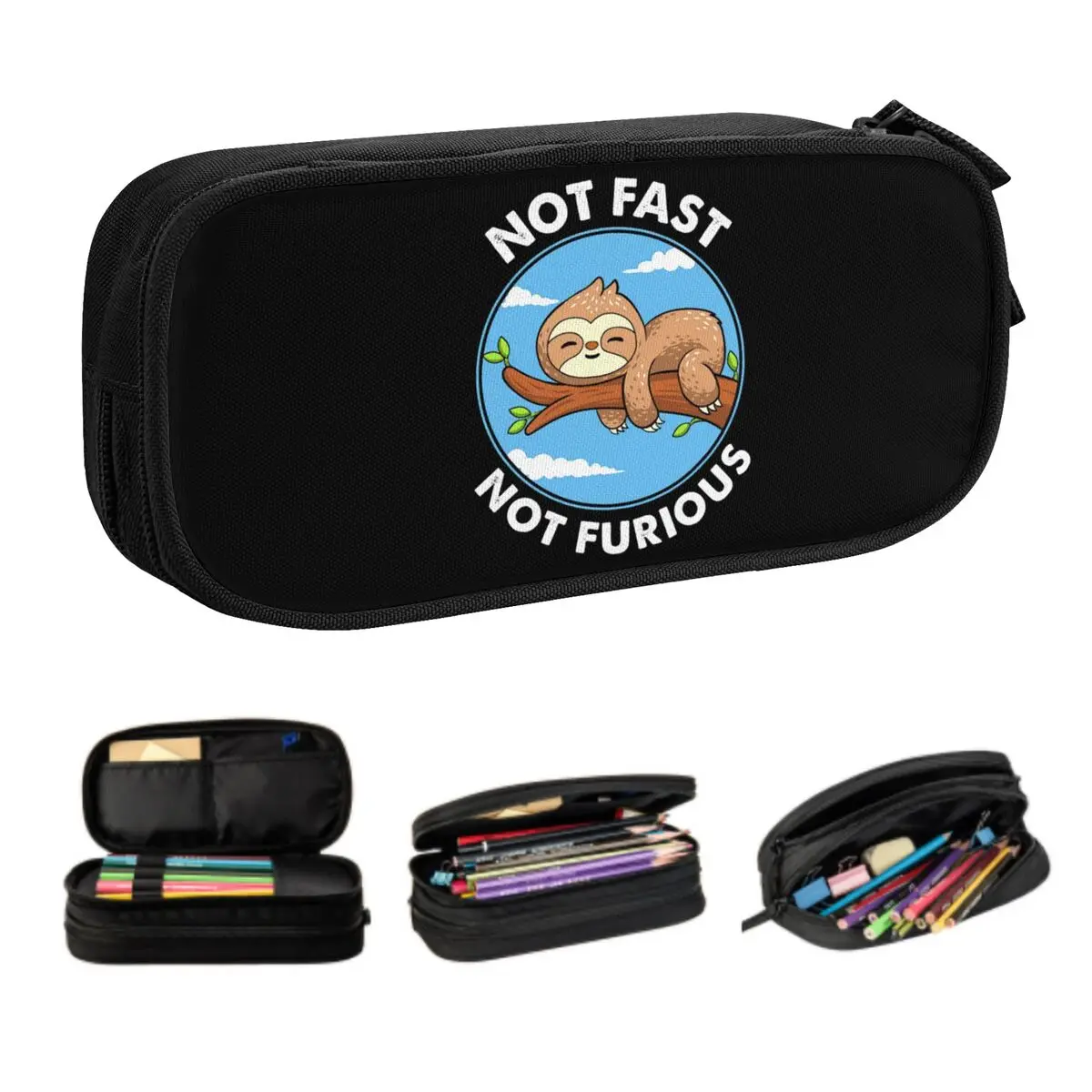 Custom Cute Sloth Not Fast Not Furious Cute Pencil Cases Boy Girl Large Capacity Pencil Pouch Students Stationery