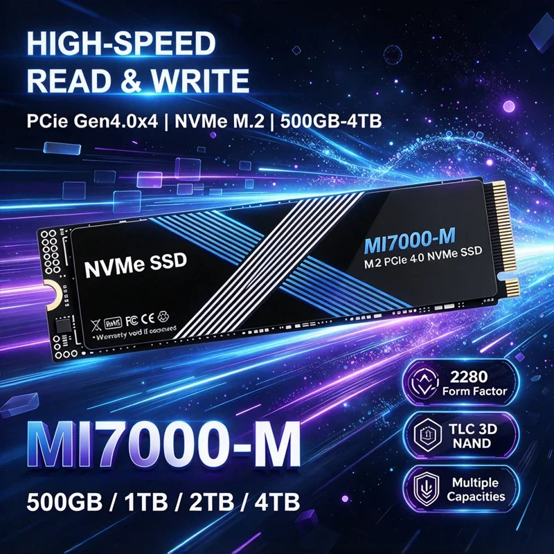 MI7000-M 500GB 1TB 2TB 4TB M.2 NVMe SSD PCIe 4.0 Unidade de Estado Sólido Interna de Alta Velocidade Gen4 para Jogos, Escritório, PC e Laptop Max