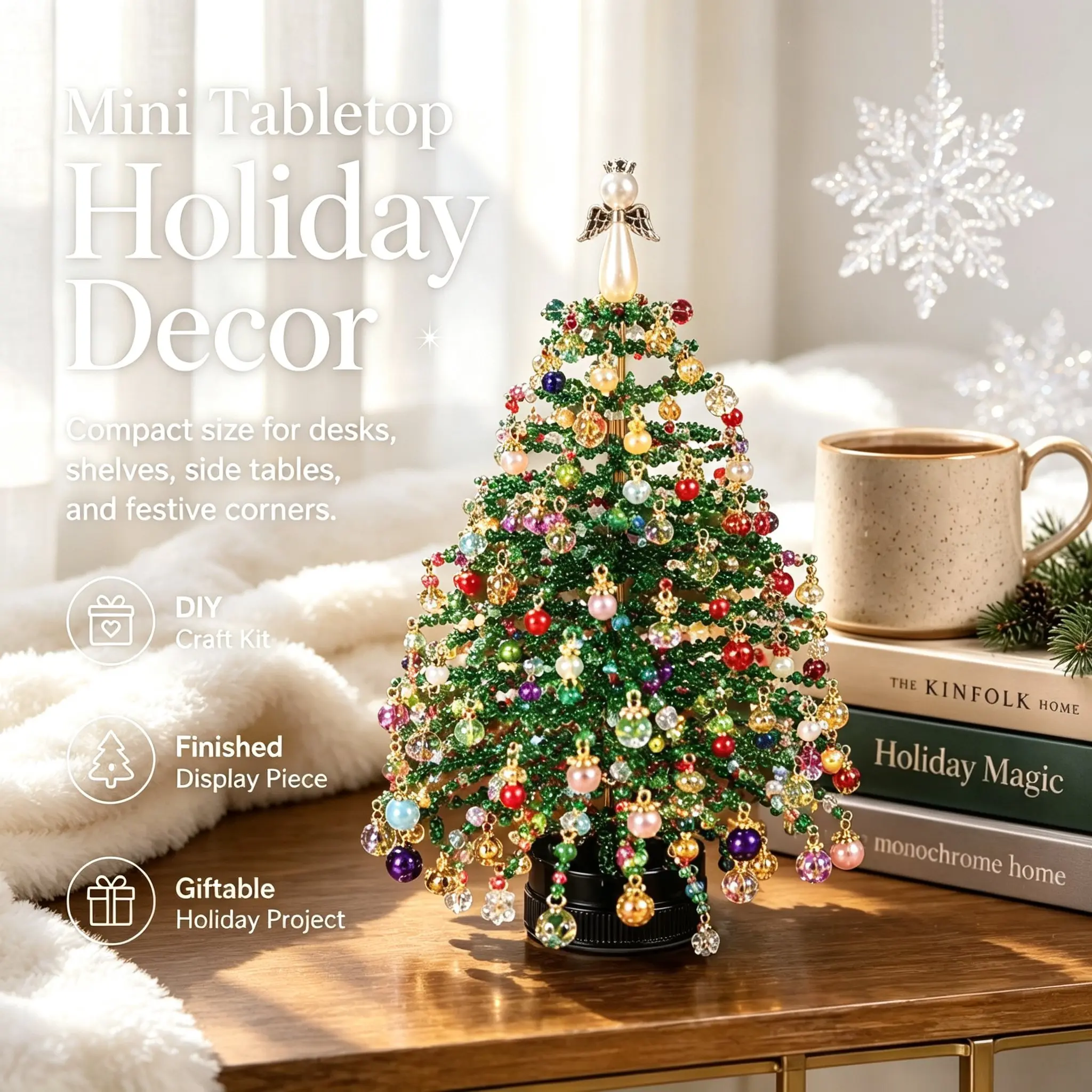 DIY Beaded Christmas Tree Kit Topper Tabletop Holiday Craft Pendants DIY Beaded Christmas Tree Kit Handmade Creative DIY