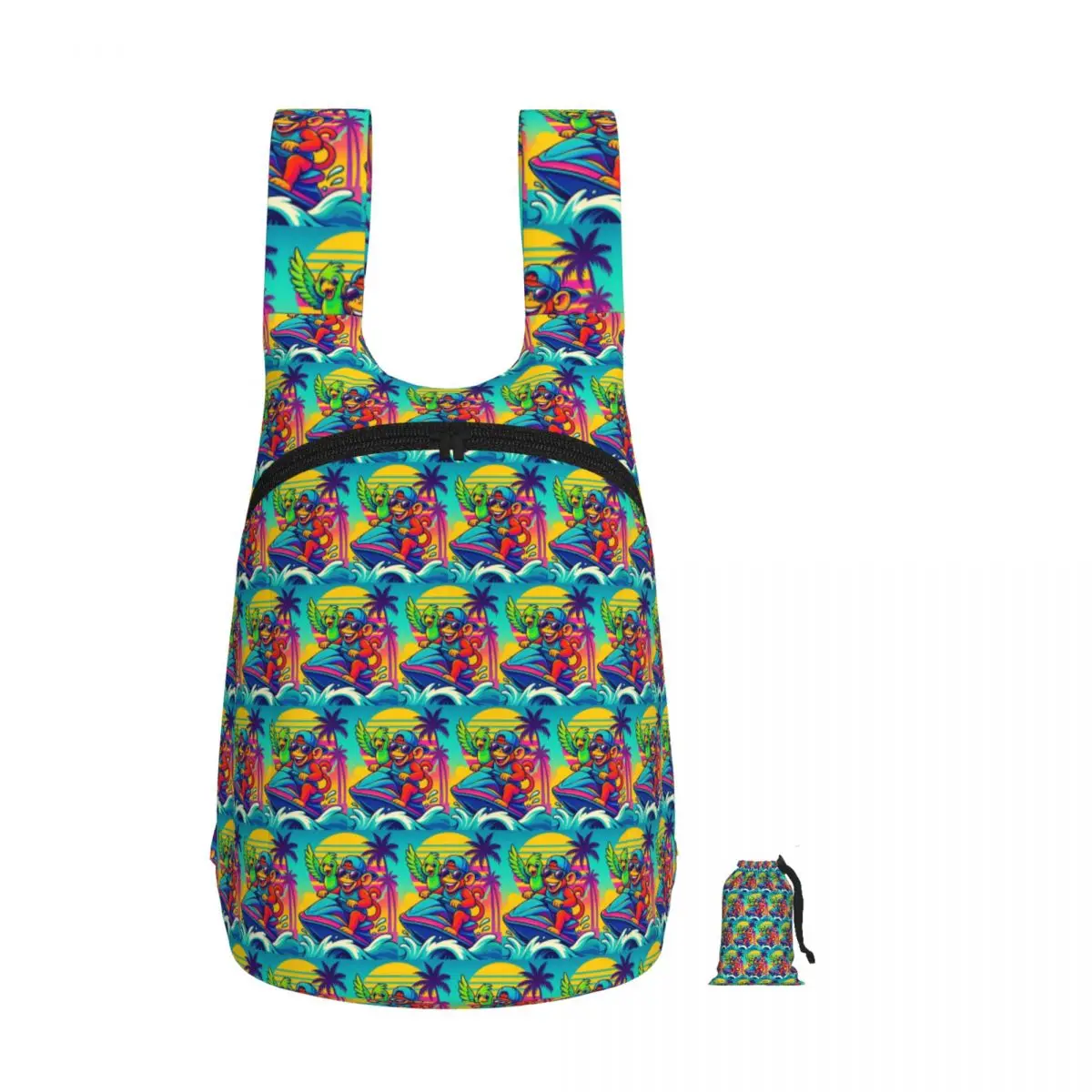 Jet Ski Monkey And Parrot Tropical Ride Backpack Student Storage BookBag Children School Bag Computer Shoulder Bags Men Women