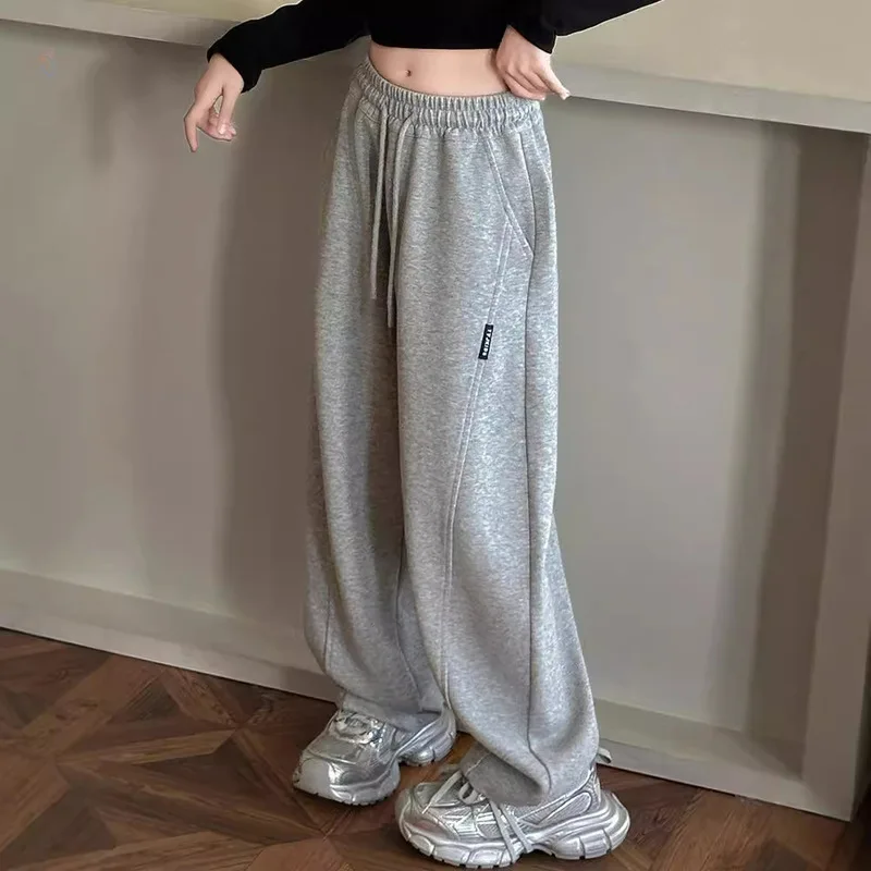 Girls Pink Gray Black Drawstring Elastic Waist Wide Leg Sweatpants Loose Sport Casual School Streetwear Trendy Kids Teen Trouser