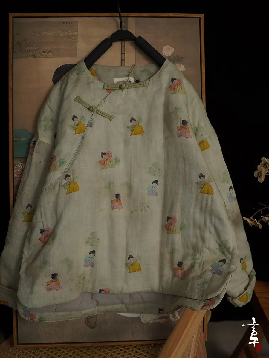 

Or Cotton Jaet Женская зимняя одежда Хлопковый чайный костюм без воротника Si Nü Tu Pattern National Sle Хлопок с принтом...