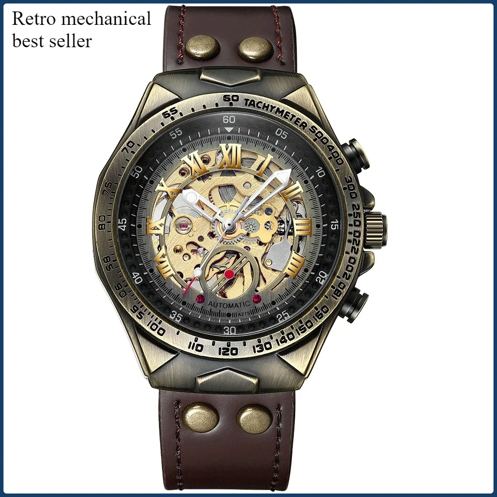 //Vintage Men's Fashion Casual Bronze Automatic Mechanical Watch for Men