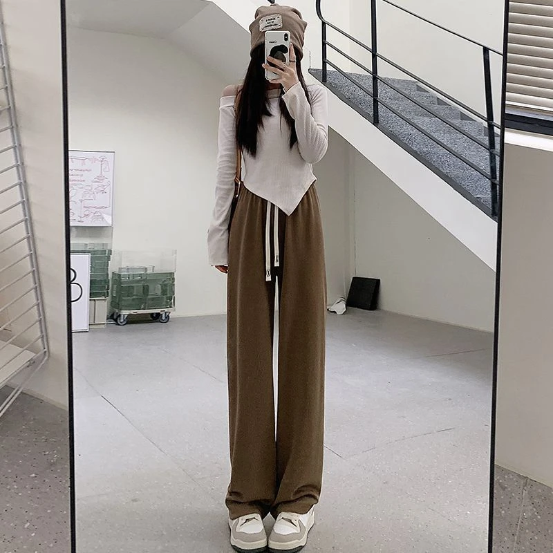 

Утепленные флисовые брюки с широкими штанинами для женщин, осенне-зимние прямые вельветовые брюки бежевого цвета, универсальные, с высокой талией