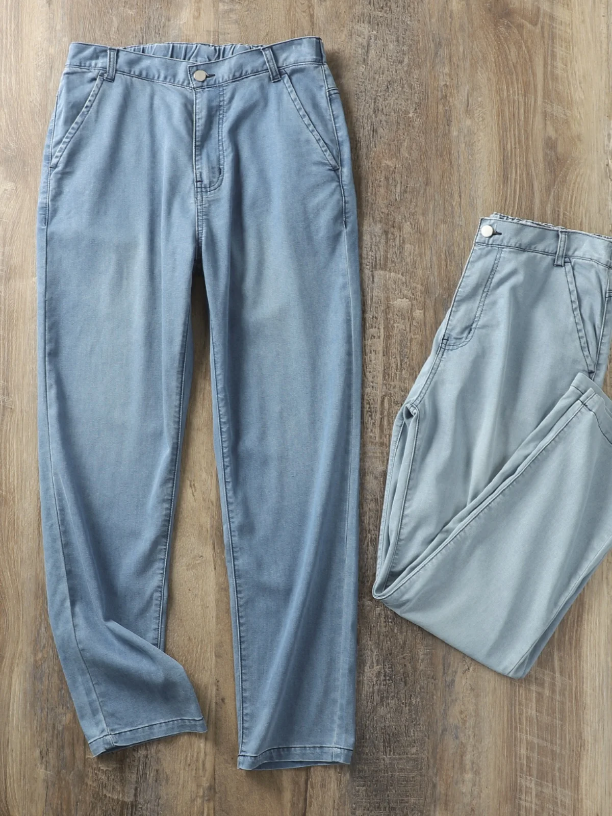 

Lightweight Breathable Summer Men's Loose Straight Leg Casual Elastic Waist Cool Feeling Lyocell Denim Jeans Slim Fit Modern ...