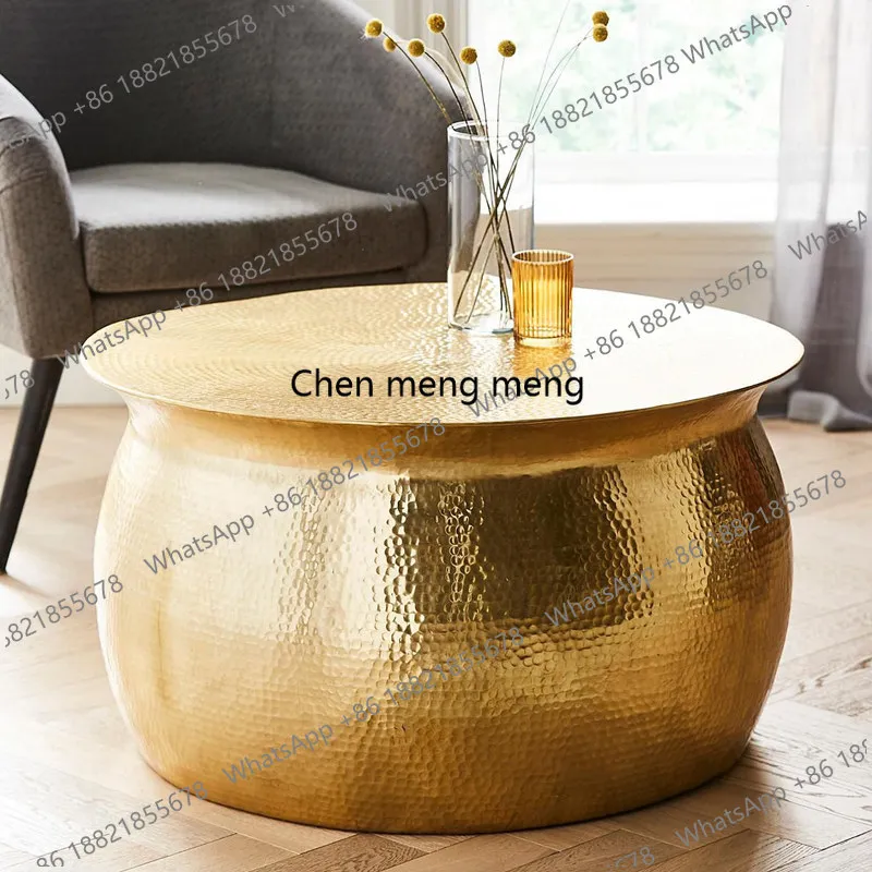 Sofa small coffee table, corner table, low table Zen kang table light luxury round table metal copper stool