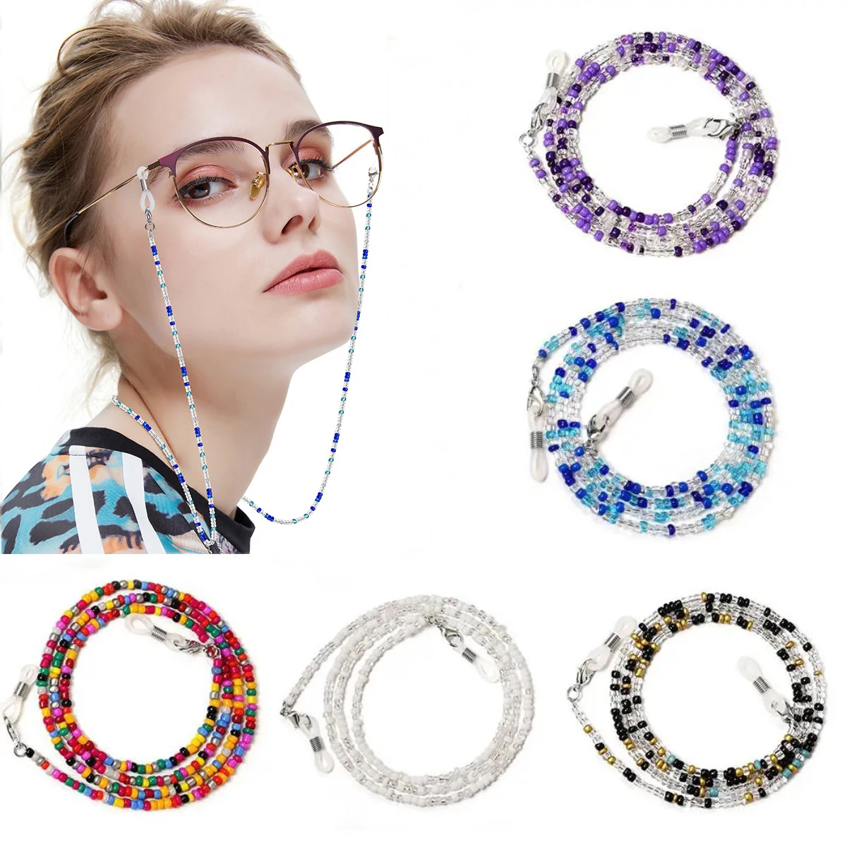 1pc Bohemian Colorful Eyeglass Chain Length Adjustable Reading Anti Lost Fashion Chain Glasses Strap Glasses Strap Rope