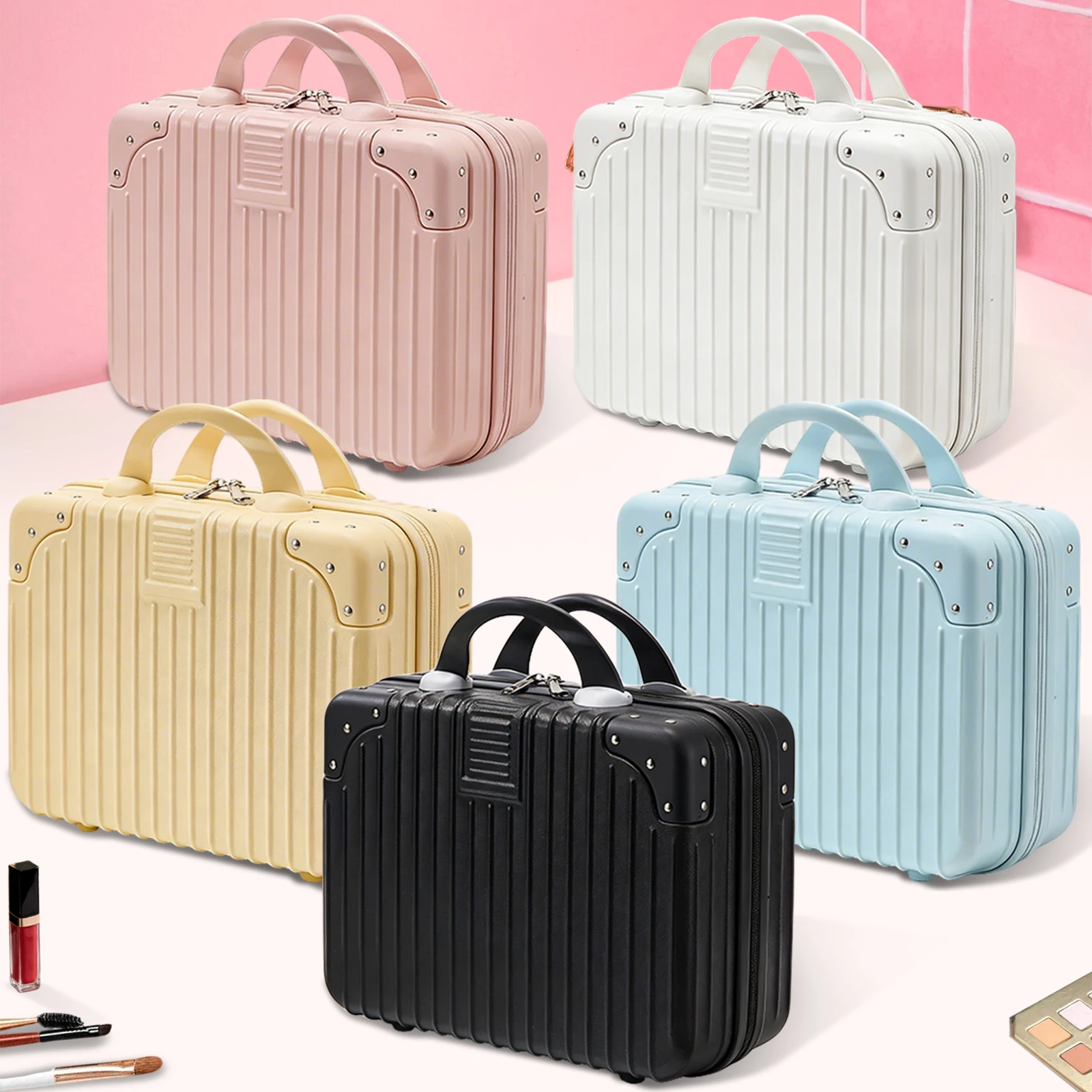 

Квадратный небольшой ручной косметичка 14-дюймовый косметичка Прочный портативный маленький дорожный футляр