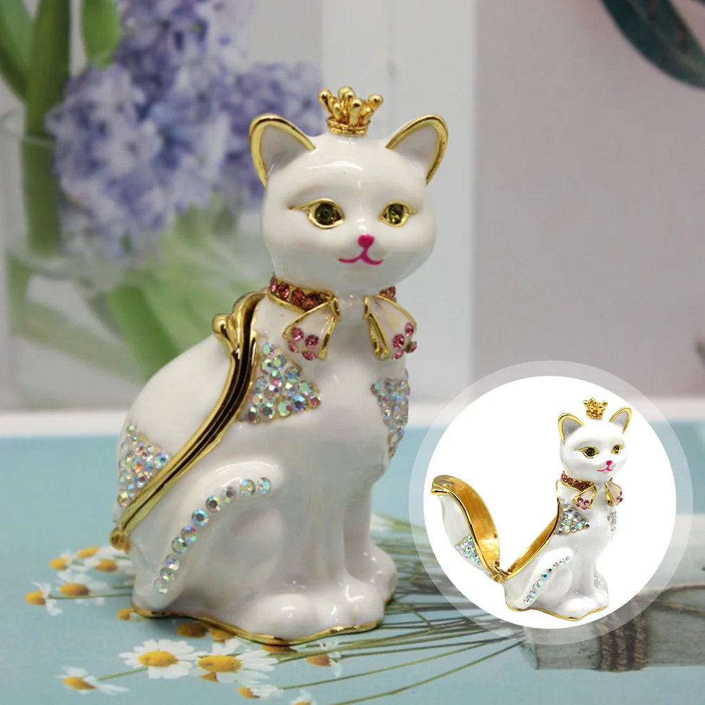 

Metal Crown Cat Jewelry Box Ornament Holder Organizer Alloy Design Case Boxes Necklace Container