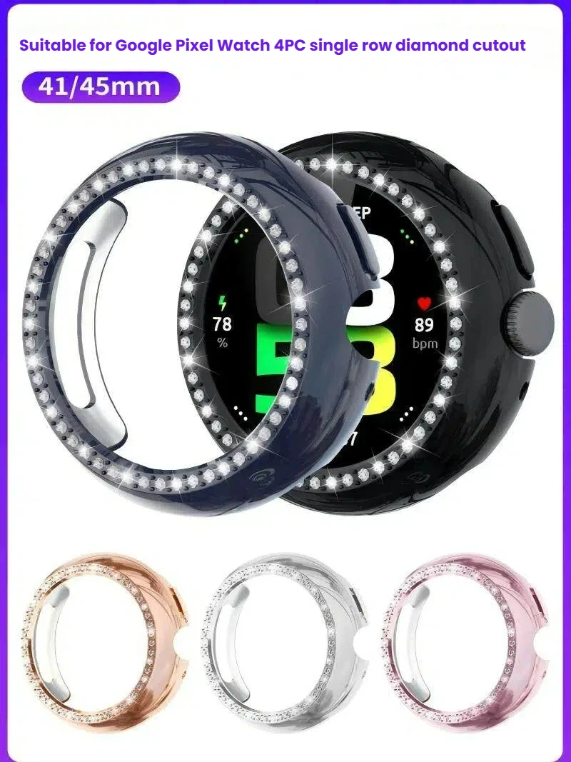 

Single row diamond case for Googel Pixel Watch4 41mm 45mm PC Protective Cover Half package hollow protective shell Google Watch4