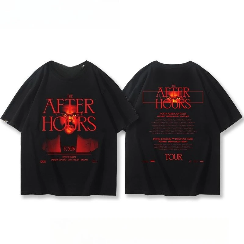 2026 Unisex After Hours Tour Graphic Tee The Weeknd Vintage Red Font Print Black Cotton Casual Music Fan Tshirt