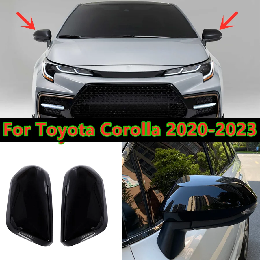 For Toyota Corolla 2020-23 Glossy black Side Door Rearview Mirror Cover Trim Cap