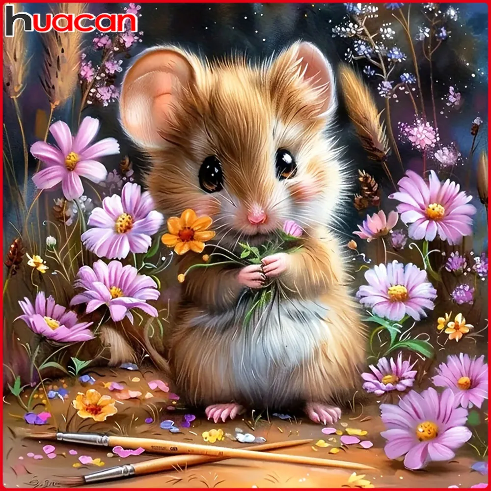 Huacan Diamantmalerei Hamster Gänseblümchen Diamant-Mosaik Tier Blume Neu 2026 Bild aus Strasssteinen