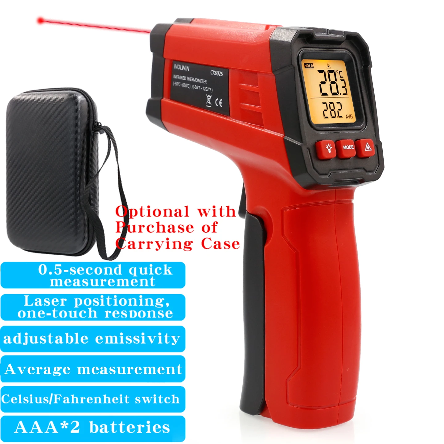 Pistola de termómetro infrarrojo, termómetro industrial para hornear, pistola de temperatura de aceite, medición de temperatura de cocción de carne y barbacoa