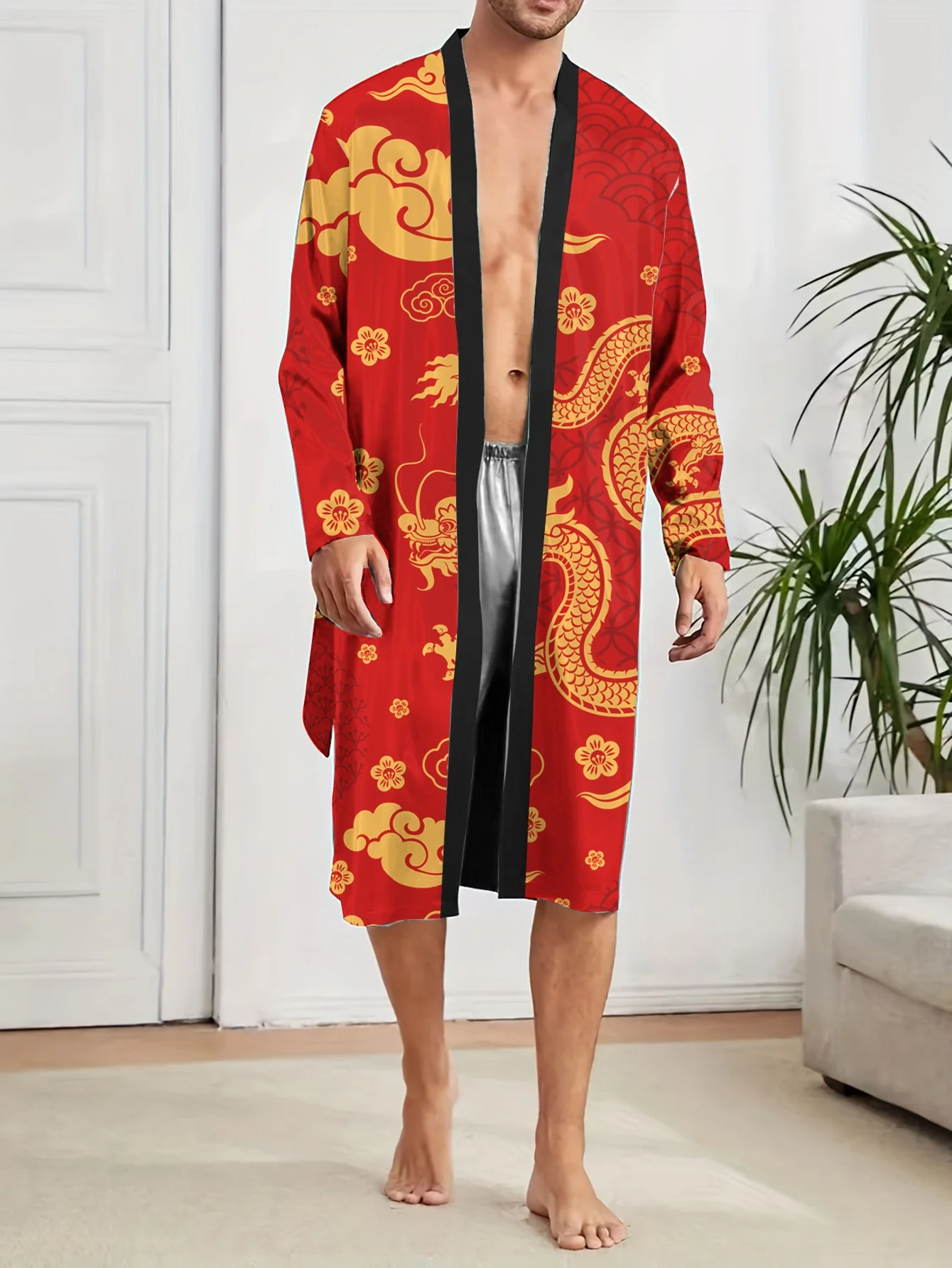 1pc Men's Robes 2026 Spring Dressing Gown Graphic Bathrobe for Man 3DPrinted Funny Pajamas Robes Quick Drying Polyester