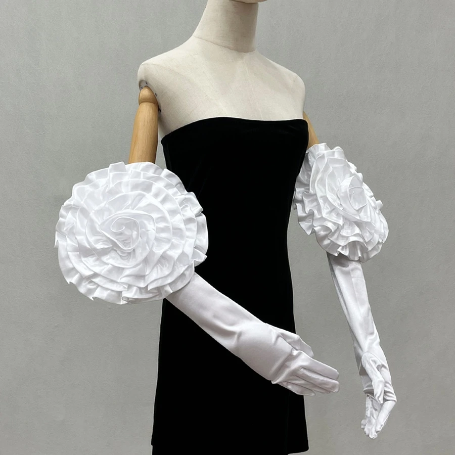 

Новые 3D длинные перчатки с большим цветком, индивидуальные съемные атласные перчатки для вечеринок, оперные свадебные перчатки для вечеринок