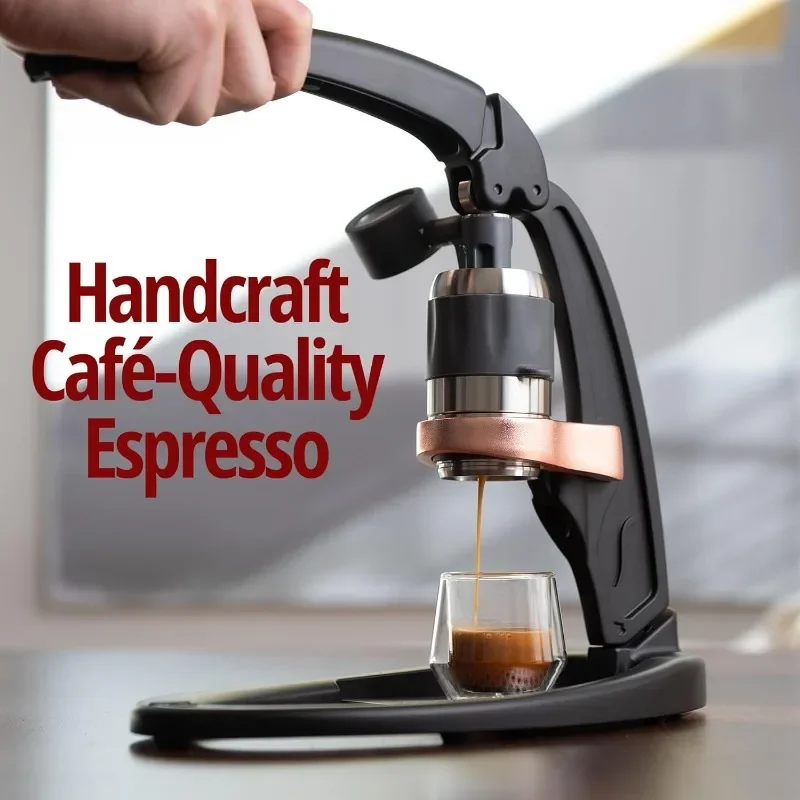 Espresso Maker PRO 2 (negro)-una palanca manual, máquina de espresso con cabezal de acero inoxidable y manómetro