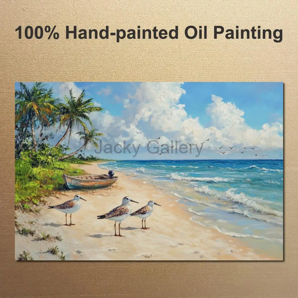 Large Textured Seascape Oil Painting Tropical Shade Hand Painted Landscape Canvas Art for Waiting Room Home Office Wall Decor