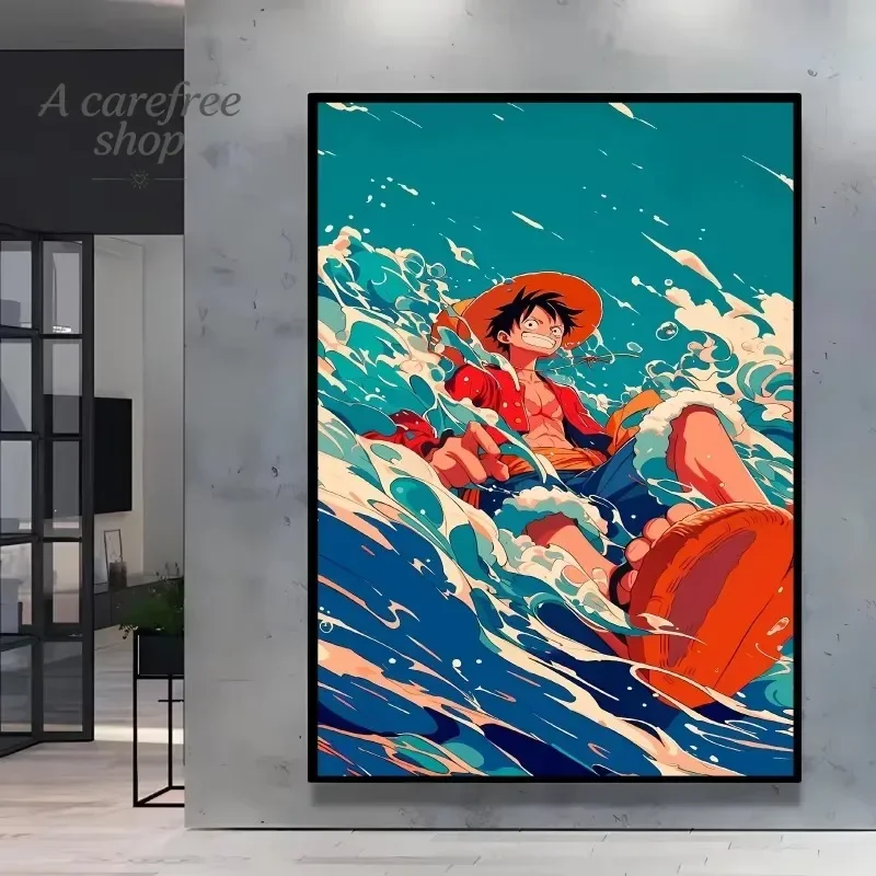 Japan Anime One Piece LuffyZoro Canvas Wall Art Print, Pirate Character Poster Unframed Painting for Bedroom Dorm Bar Home De