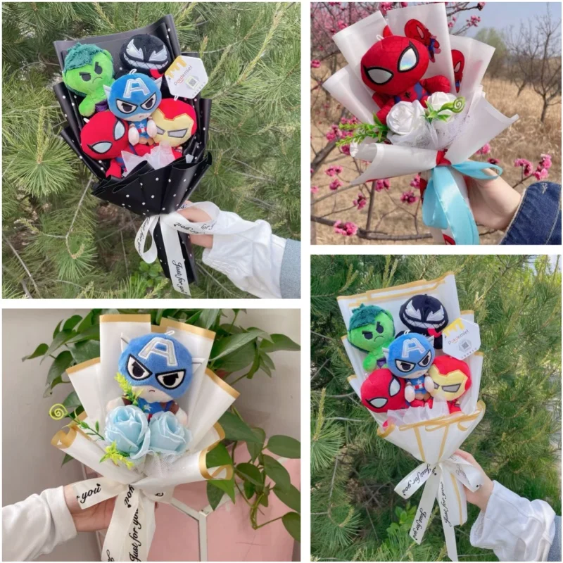 Super Hero Spider-Man Hulk Superman Captain America Plush Dolls Handmade Bouquets for Boys Graduation Christmas Birthday Gifts