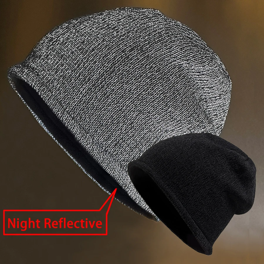 New Fashion Night Reflective Hat Autumn Winter Beanies Men Women Sport Outdoor Fleece Lined Knitted Hats Warm Cap With Unisex