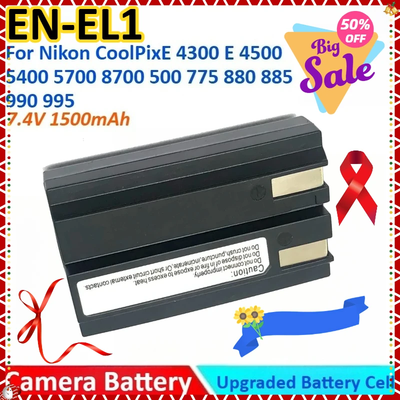 

1500mAh 7.4V EN-EL1 ENEL1 Camera Battery +Charger for Nikon CoolPix E4300 E 4500 4800 5000 5400 5700 8700 500 775 880 885 990