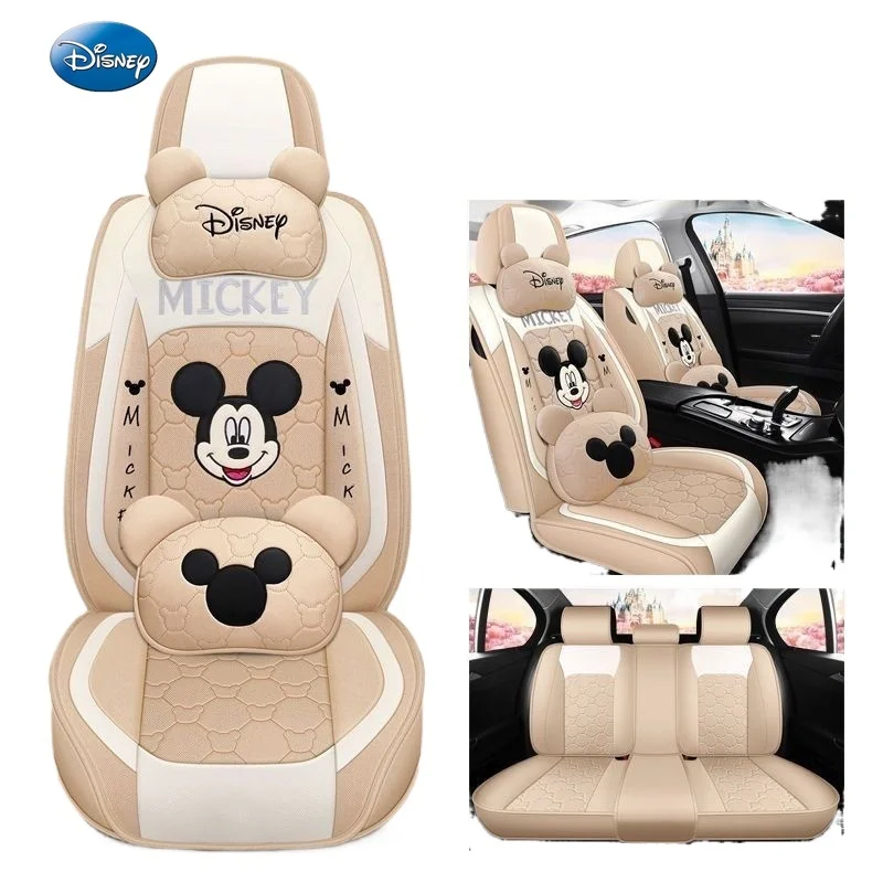 

Disney Mickey Car Cushion Full-Leather Summer Cartoon Bear Lines Four Seasons Universal Full-Environment Seat Cover