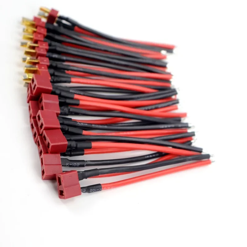 3/5/10 คู่ ปลั๊กแบบ T 10 ซม. 14AWG สายซิลิโคนตัวผู้/ตัวเมีย สำหรับรีโมทคอนโทรล โมเดลควอดคอปเตอร์ แบตเตอรี่ลิเธียม