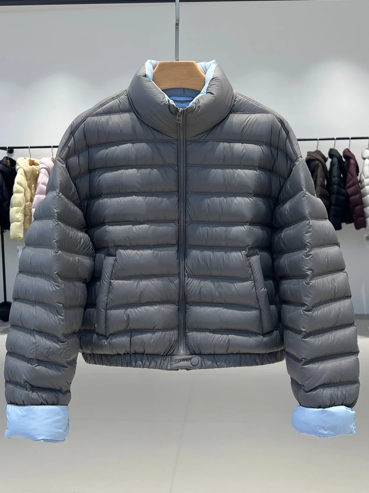 レディース オルト パファージャケット スタンドカラー ブレッドスリーブ ホワイト ダウンコート 韓国版 ファッショナブル 冬用 暖かい ナイロン生地