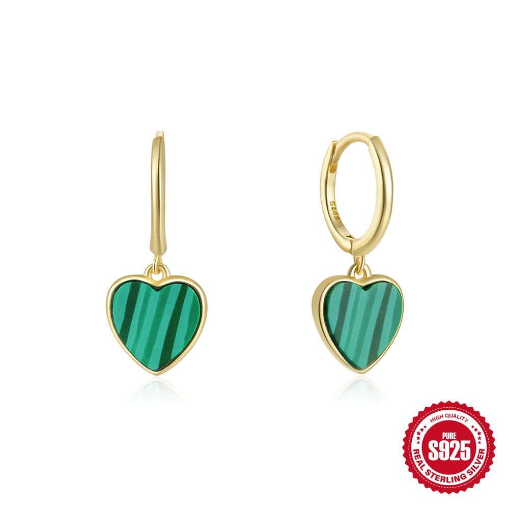 925 Sterling Silver Heart Shaped Malachite Dangle Charm Drop Earring 2024 Fine Jewelry Rock Punk Piercing Trend Summer Jewelry