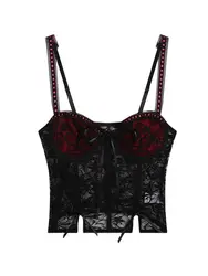 Summer Women Dark Academia Gothic Coquette Camisole Lace Crop Top Gyaru 2000s Aesthetic Hot Sexy Halter Top Vintage Ballet Core