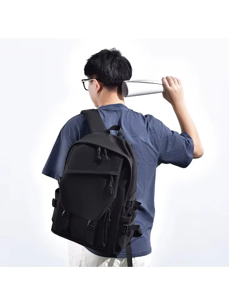 Plecak męski 15 cali, poliestrowy, wodoodporny, jednolity kolor, prosty, modny, dla par, studencki, na laptopa. — zdjęcie 2