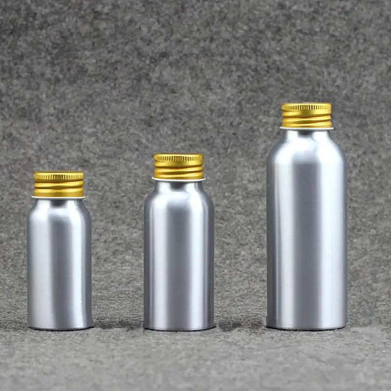 HUA HUA 50ml-250ml Gold Aluminum Bottle With Screw Cap Perfume Cosmetic Toner Water Bottle Travel Protable Refillable Bottle