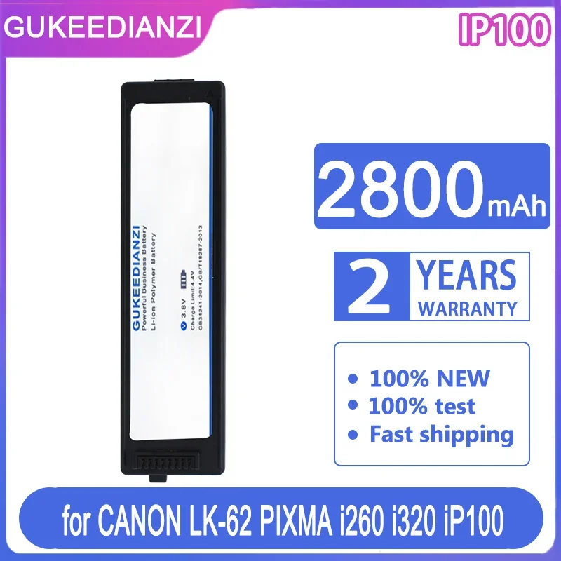 Compact 2800mAh Printer Battery for Canon LK-62 PIXMA i260 i320 iP100