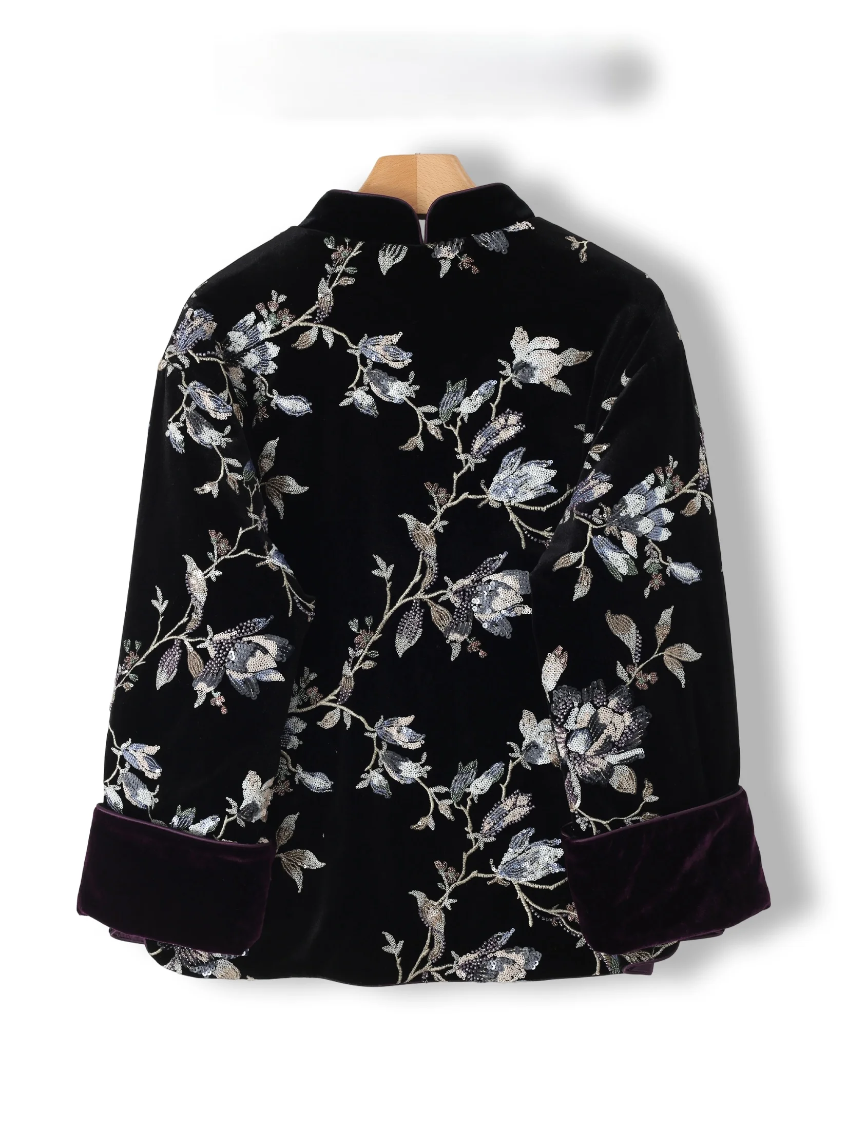 New Chinese Style Women's Velvet Jacket Cotton Filled Retro Beadwork Outerwear Fashionable Young Trendy Stand Collar Button up