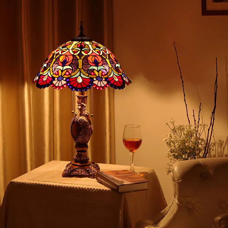 

Beautiful Vintage Style Table Lamp LED Multi-Color Retro Glass Bedside Desk Lamp Living Room Bedroom Study Office Reading Light