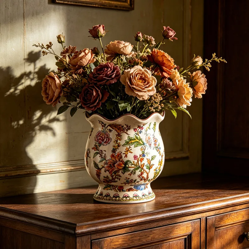 French-style pastoral ceramic vase for flower arrangement, high-end home decor for the living room, European-style niche high-va