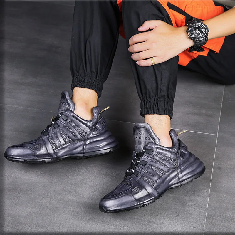 Spring Autumn Korean Style Men Full Grain Leather Ankle Short Boots Male High-top Casual Genuine Leather Sneakers Shoes