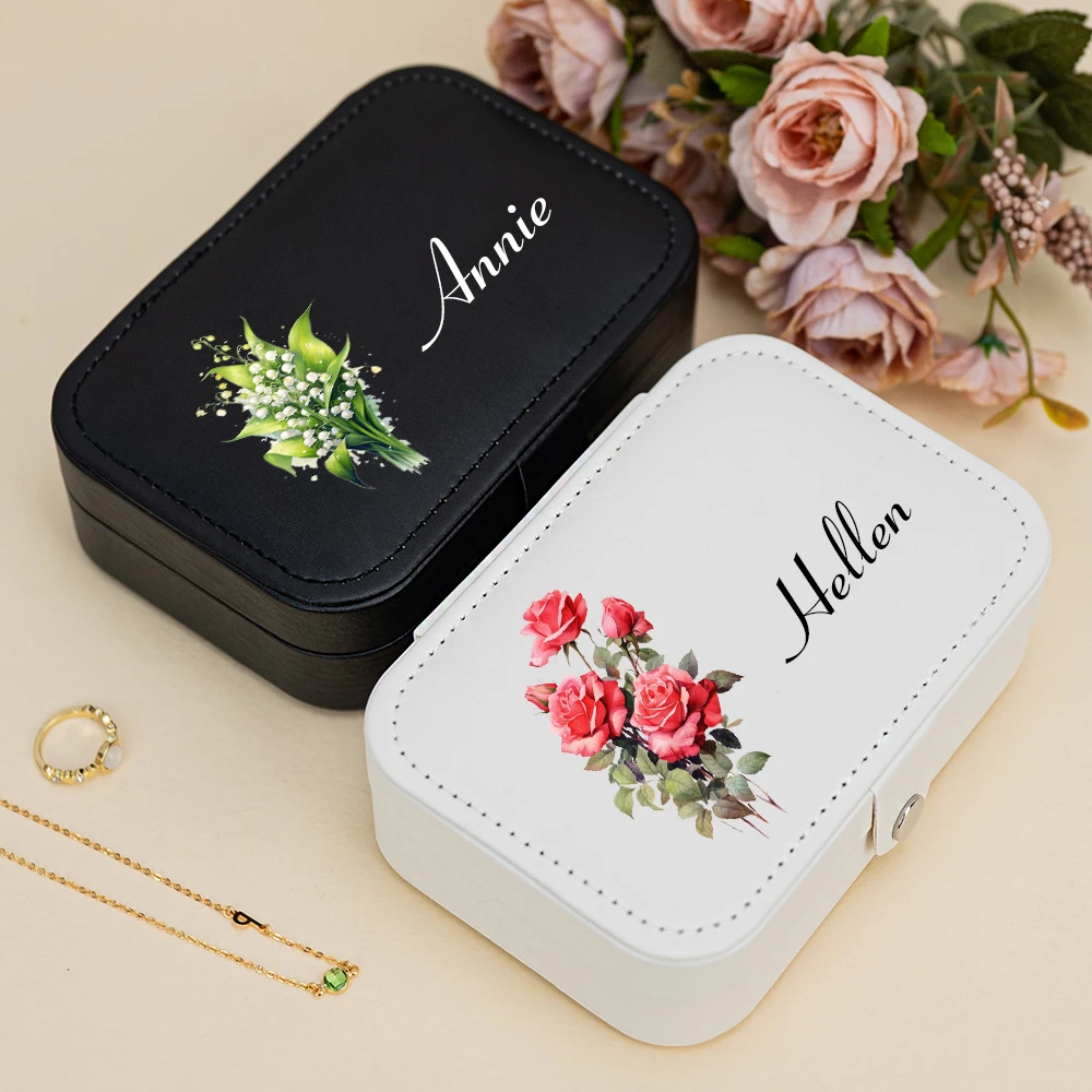 Jewelry Box with Birth Flower Personalized Jewelry Box for Mom Birthday Gift for Her Bridesmaid Gift Travel Jewelry Organizer