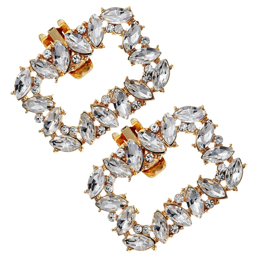 

2pcs Metal Shoe Buckle Rhinestone Heel Accessory Golden Decorative Wedding Women Fashion Accessories