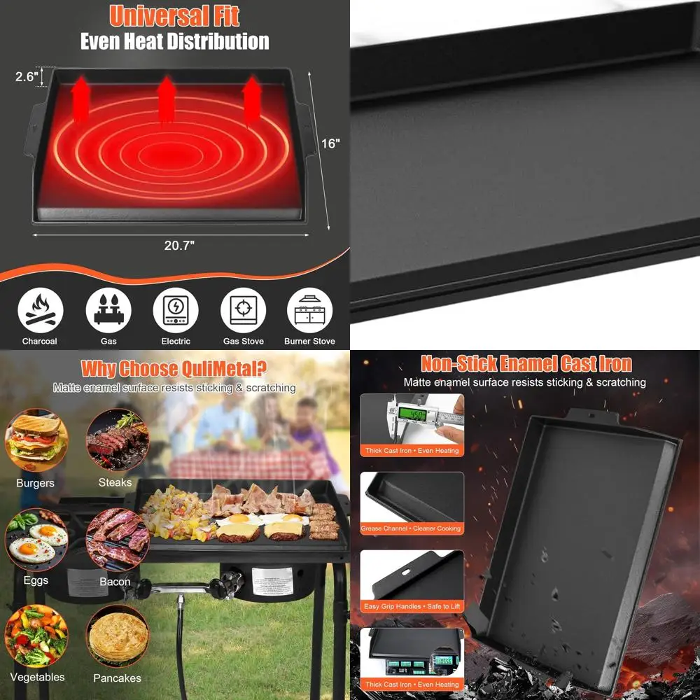 

23 x 16 Large Matte Porcelain Enamel Griddle, Universal Gas & Charcoal Grill Plate with High Sides for Outdoor Cooking