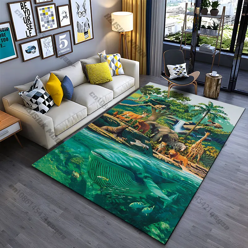 Nature wildlife harmony and diversity carpet Yoga living room room decor children's crawling mat doormat area rug games mat