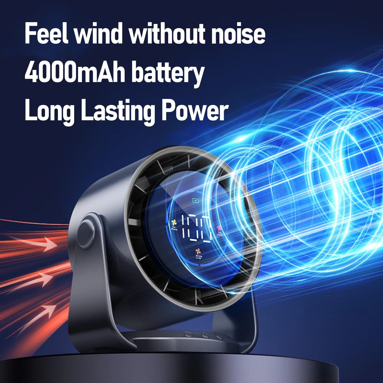 テーブルファン 静音 壁掛けデスクファン デジタルディスプレイ 充電式 USBファン 100段階速度調整 ホームオフィス キッチン 旅行 キャンプ用