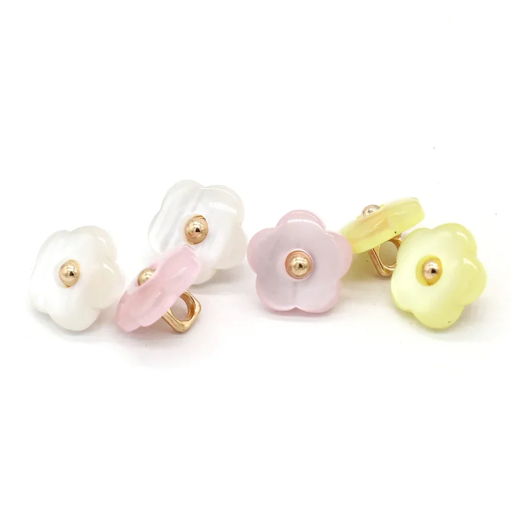 DOTOLLE 20Pcs 11mm Vintage Flower Pearl Metal Shank Buttons for Clothing Shirt Blouse Cuff Collar Pink Green Decorative Button