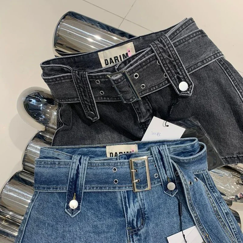Y2K Belt Denim Mini Skirts Women Streetwear Club High Waist Jeans Skirt Vintage Harajuku Korean Slim All Match A Line Skirt New