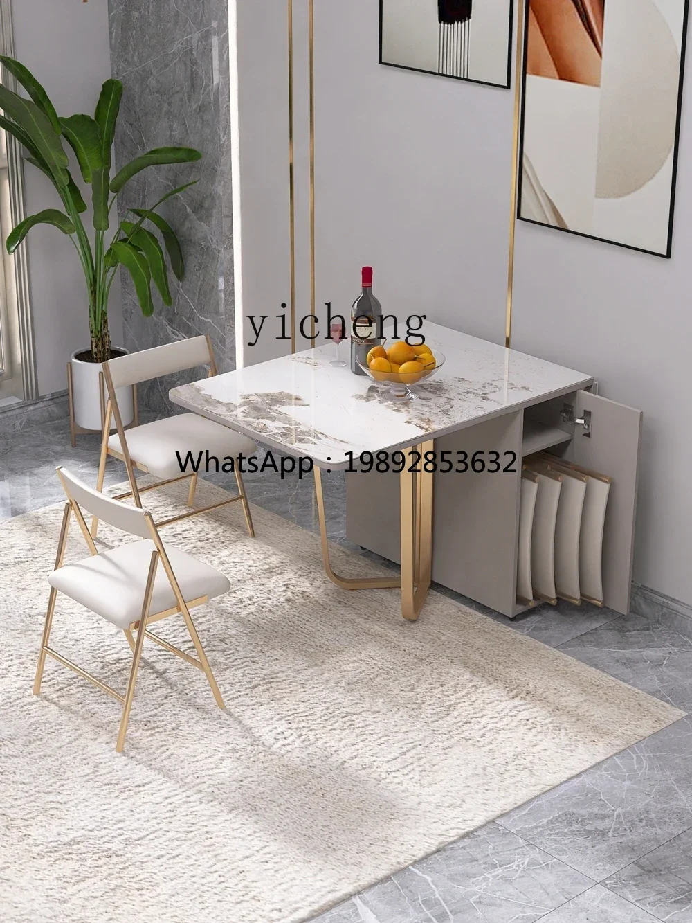 XL light luxury rock slab all solid wood folding dining table household small apartment rectangular retractable dining table